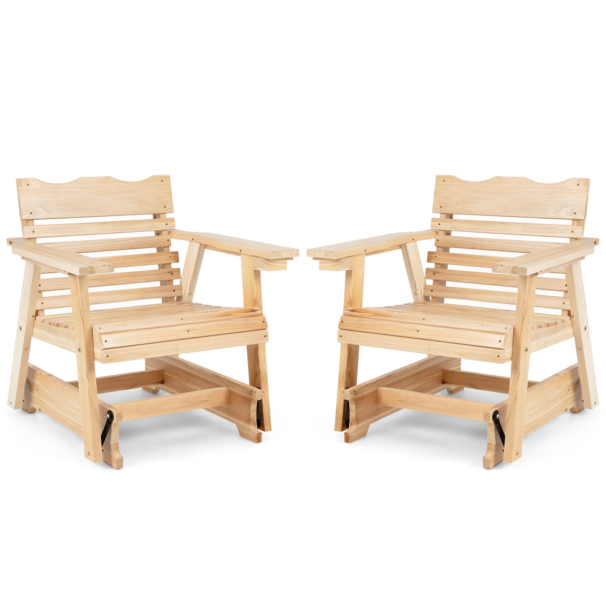 Costway - 2 PCS Patio Outdoor Wood Slat Rocking Chair Porch Rocker Curved Seat 330 Lbs - Natural