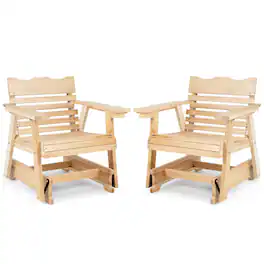 Costway - 2 PCS Patio Outdoor Wood Slat Rocking Chair Porch Rocker Curved Seat 330 Lbs - Natural
