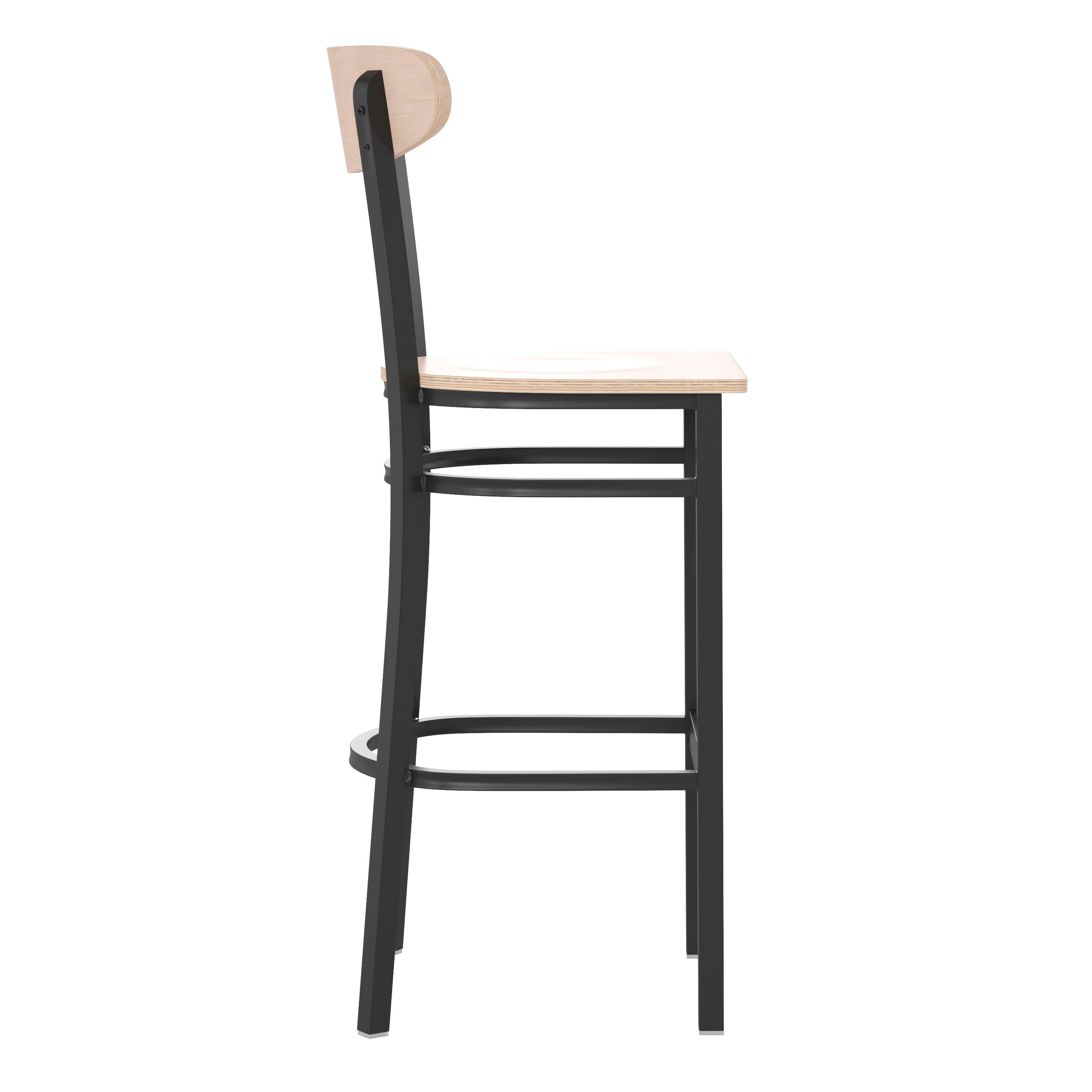 Alt View 9. Emma + Oliver - Yara Industrial Barstool with Rolled Steel Frame and Solid Wood Seat - 500 lbs. Static Weight Capacity - Natural Birch.