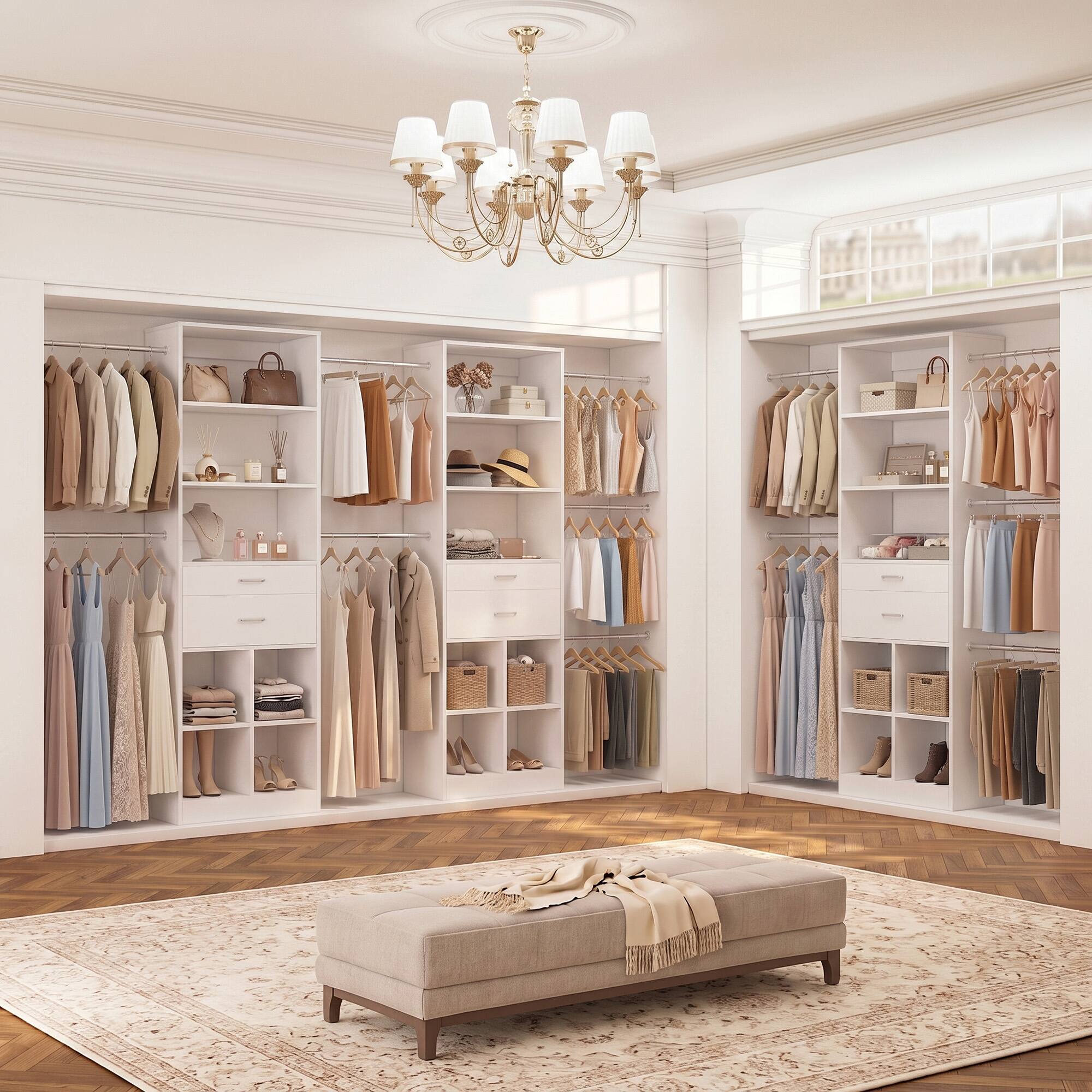 Alt View 5. Aheaplus - Small Closet System, 3.2-6.8FT Adjustable Closet Organizer with 2 Drawers & 5 Hanging Rods - White.