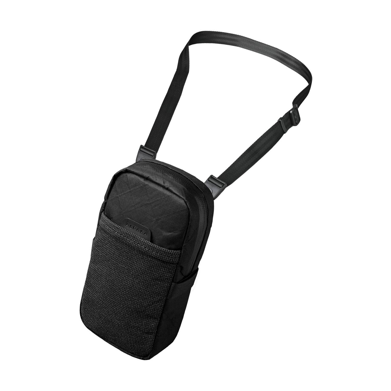 Front. ALPAKA - Modular Shoulder Pocket Max Phone Sling Bag, Crossbody Pouch with Card Sleeve, YKK AquaGuard Zipper - Black Ultradyne 100D.