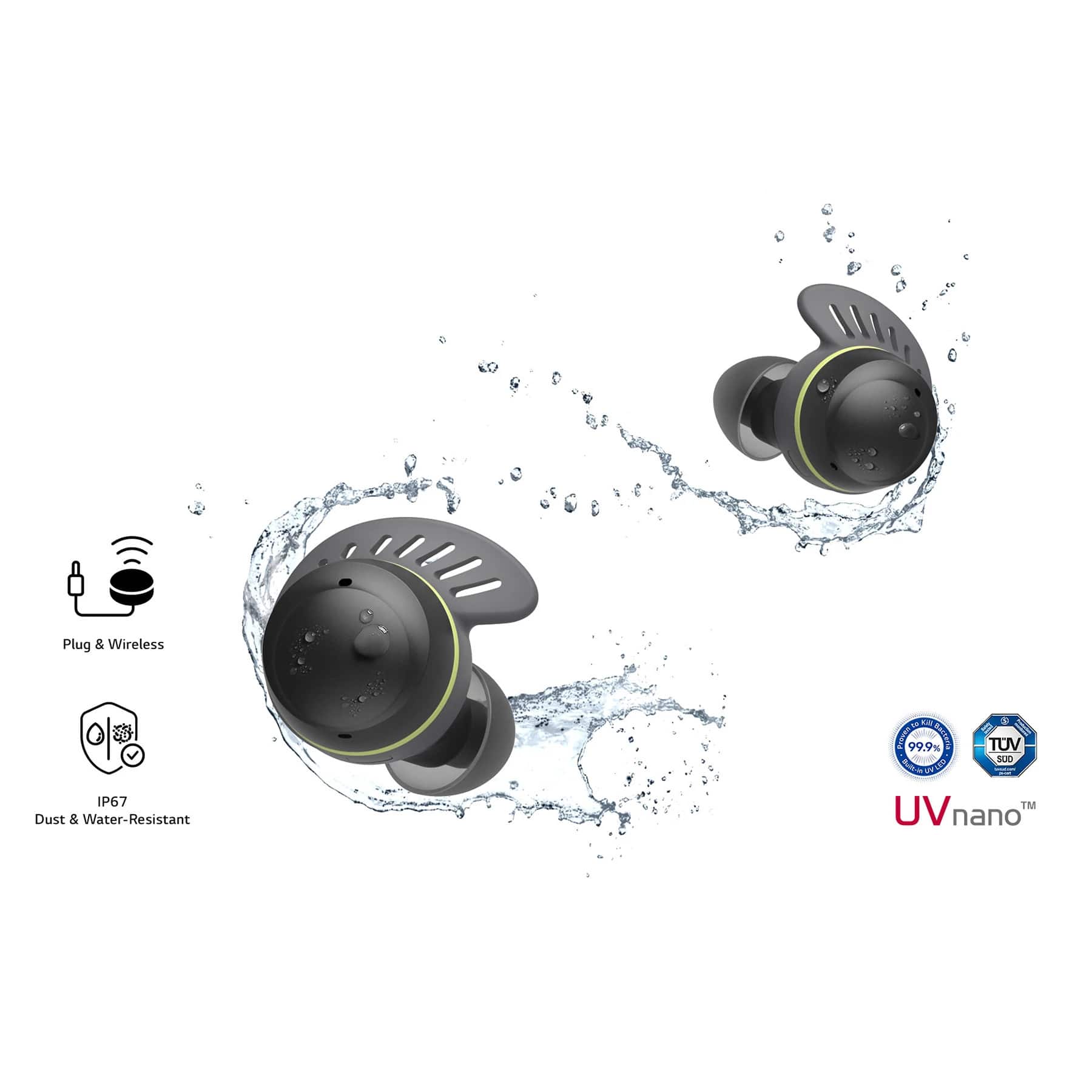 Front. LG - TONE Free Fit TF8Q True Wireless Noise Cancelling In-Ear Earbuds - Black.