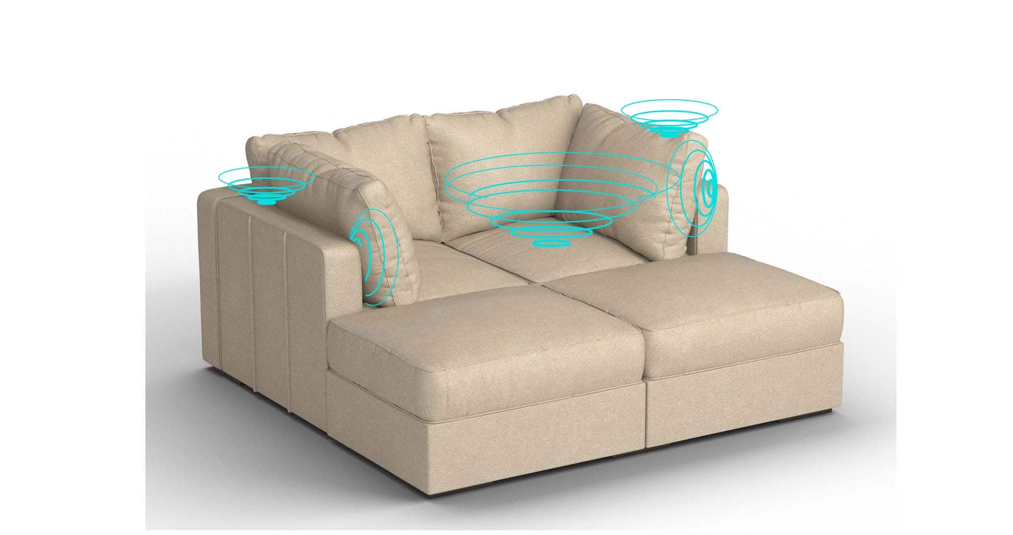 Lovesac - 4 Seats + 4 Sides Tan Combed Chenille & Lovesoft with 8 Speaker Immersive Sound + Charge System - Tan - Front_Zoom
