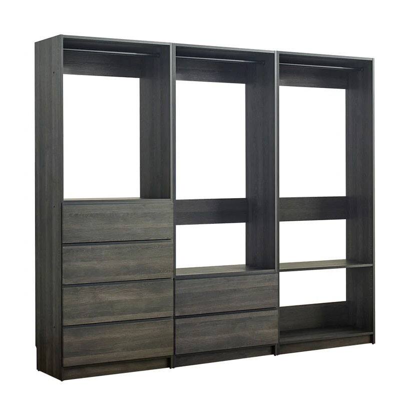 Front. Manhattan Lane - Dee Walk In Closet, Modular Freestanding Storage 4 Shelf 3 Rods, Black - Black.