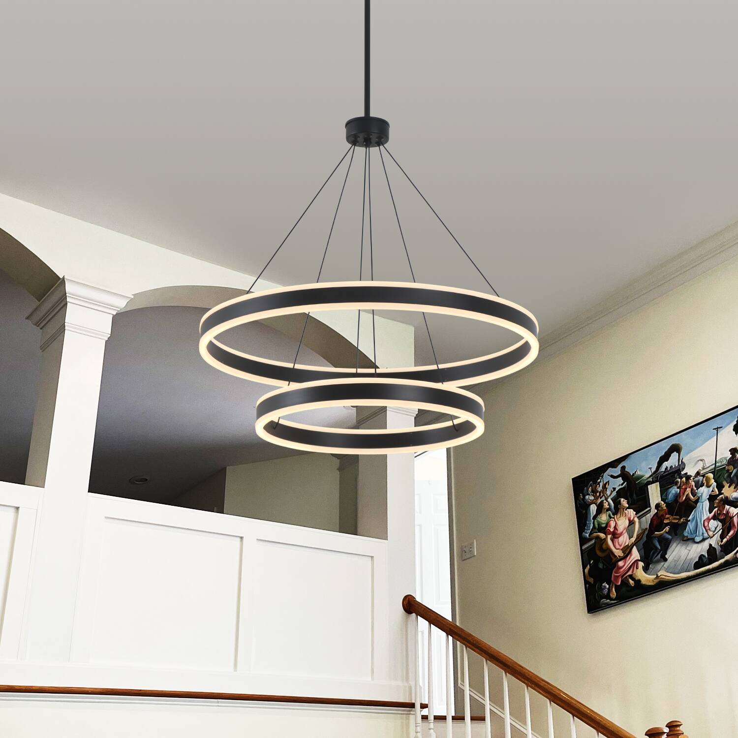 Angle. Umeiluce - Modern Chandelier Light Led Kitchen Island Pendant with Remote Control for High Ceiling - Matte Black.