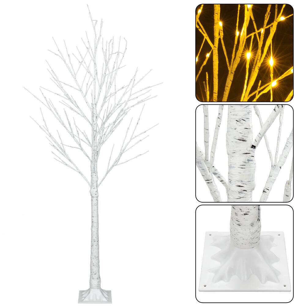 Alt View 5. Winado - 4FT Small Christmas PVC Birch Tree Artificial with Lights, Base for Xmas Indoor Outdoor Holiday Party Wedding Decoration - White.