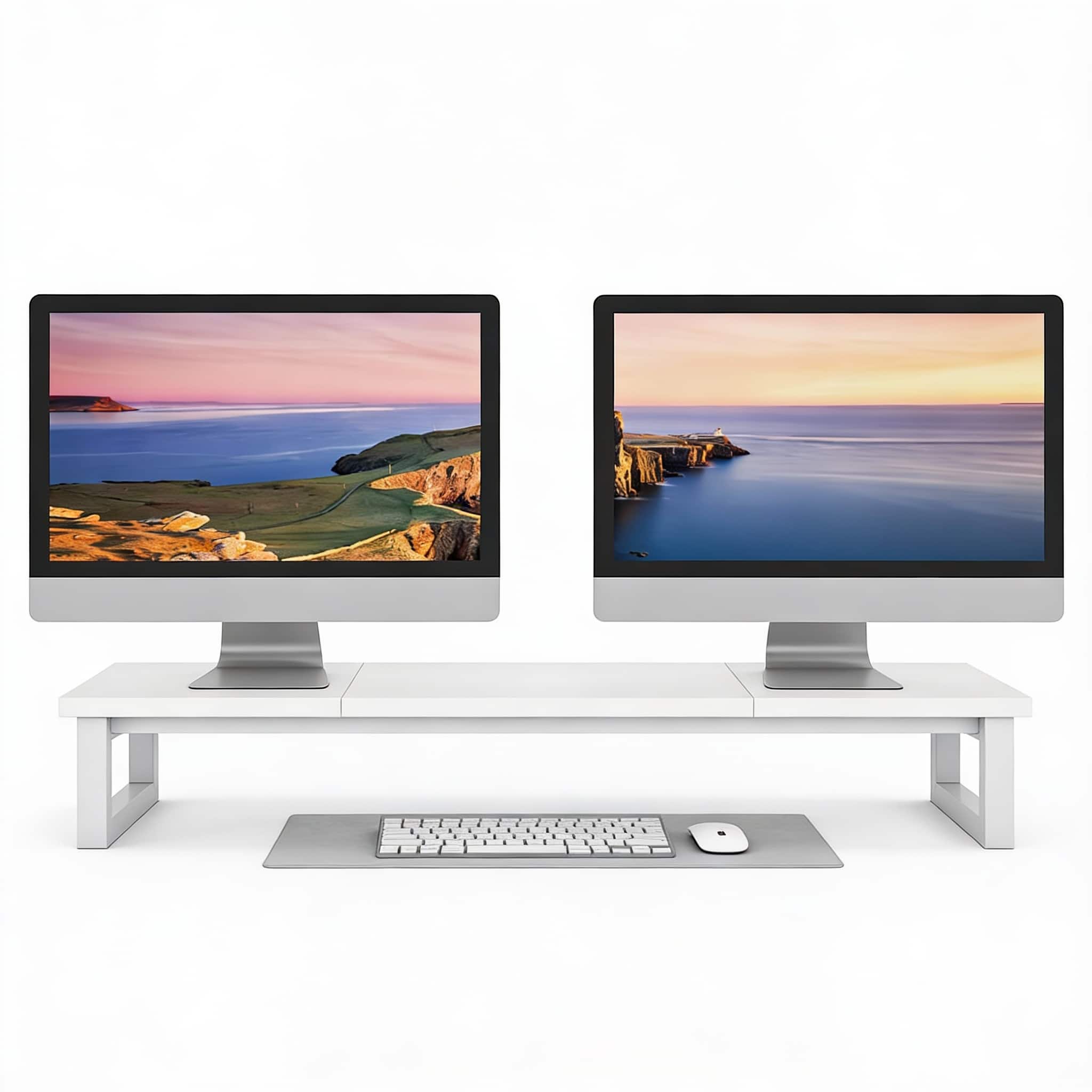 Frangdom - 39" Dual Monitor Riser Wooden Desk Shelf - White