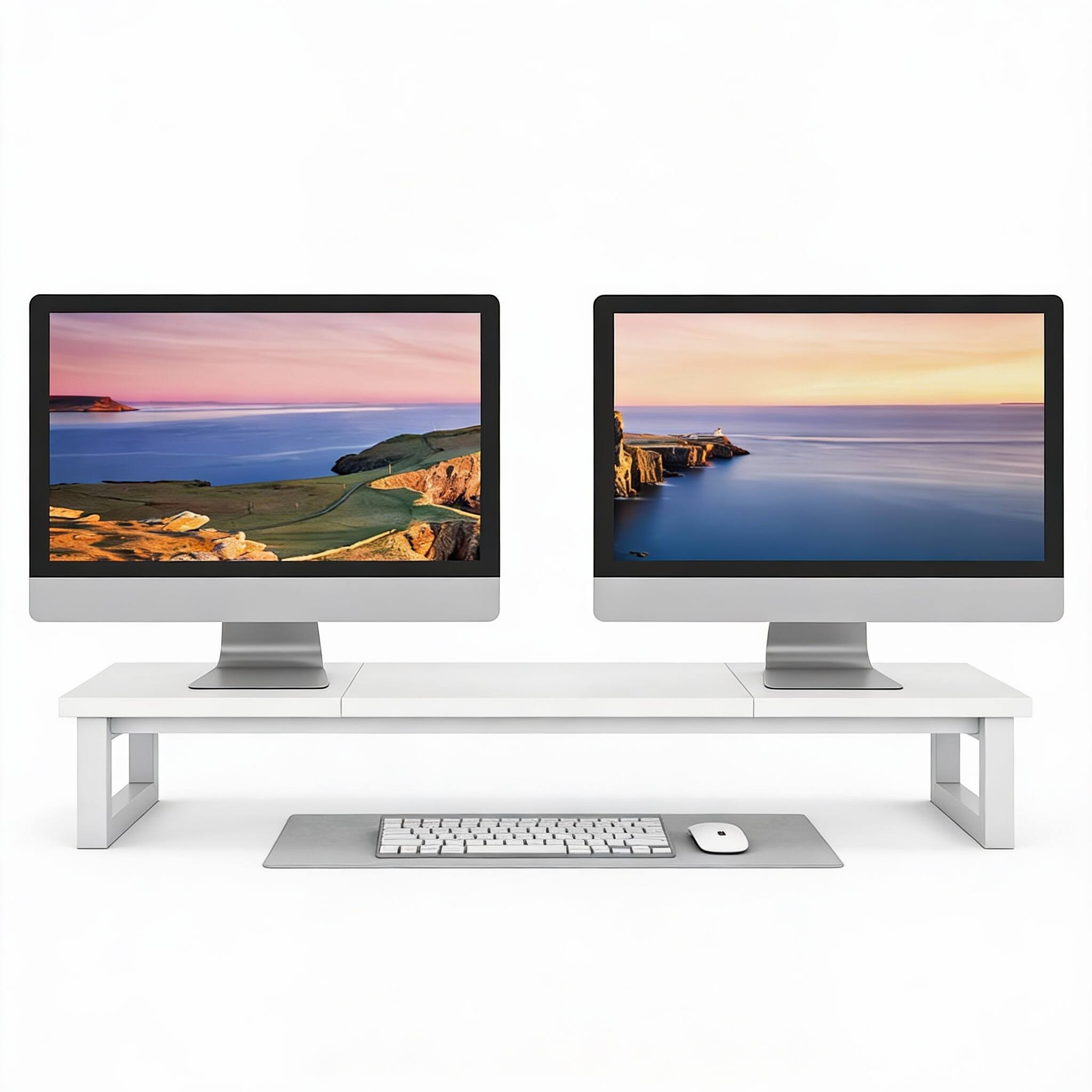 Front. Frangdom - 39" Dual Monitor Riser Wooden Desk Shelf - White.