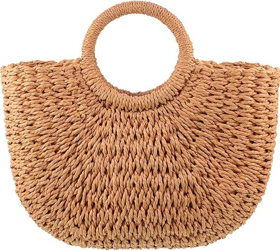 Front. Vulpecula Spade - Straw Tote Bag Summer Beach Bag Handmade Straw Rattan Woven Handbag for Women Travel - Khaki.