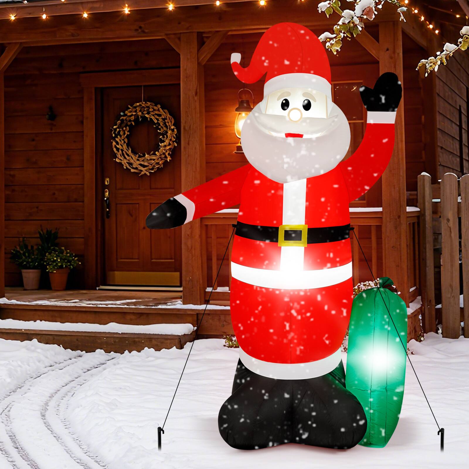 Alt View 2. Oumilen - 8FT Inflatable Santa Yard Decoration with Gift Bag – Light‑Up Blow‑Up Santa with Present, Waterproof Outdoor Lawn Decor.
