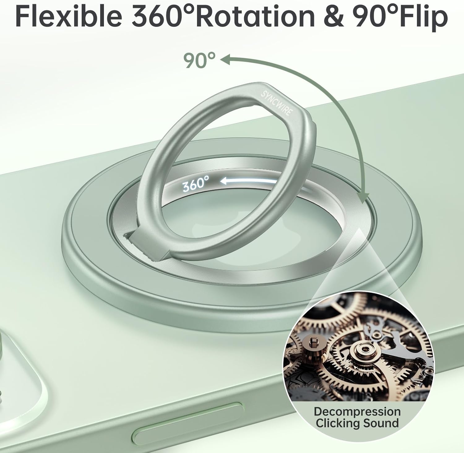 Flexible 360° Rotation & 90° Flip

SYNCWIRE

360°

Decompression Clicking Sound