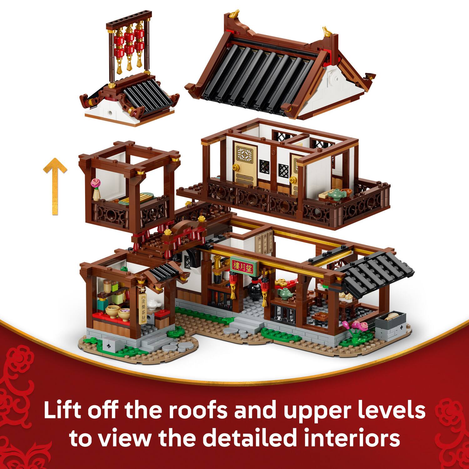 a 2 en 1

Lift off the roofs and upper levels to view the detailed interiors