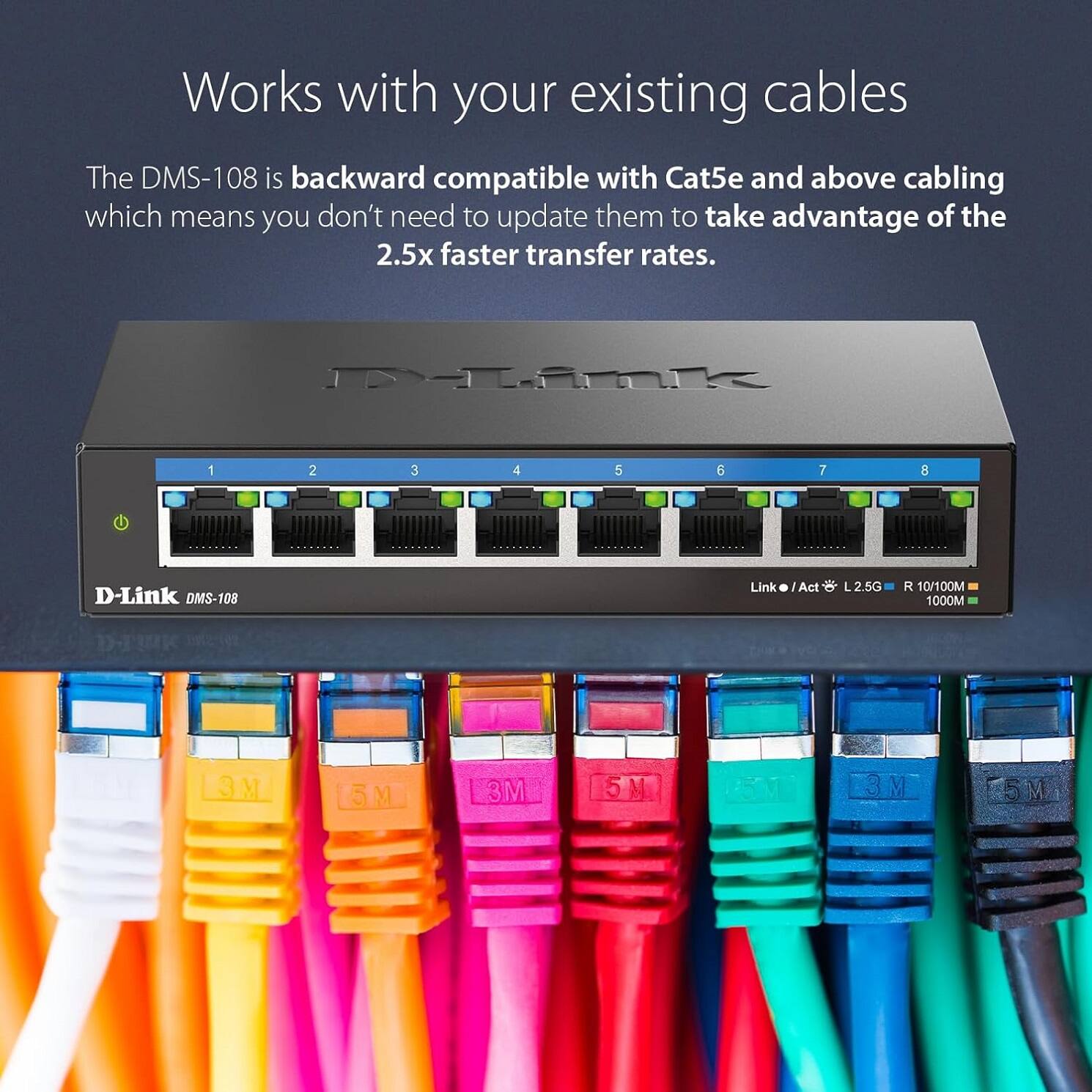 D Link 8 Port 2.5Gb Unmanaged Multi Gig Network Switch, 8 x