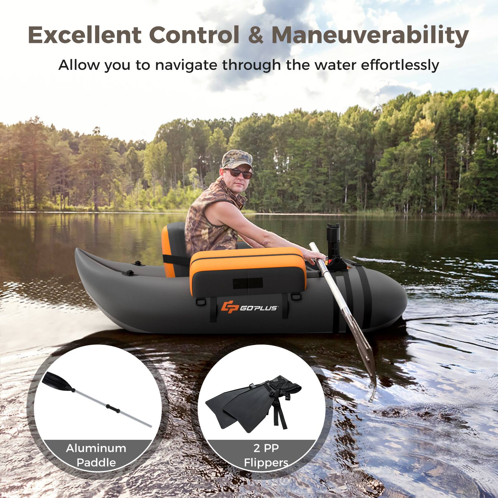 Excellent Control & Maneuverability  
Allow you to navigate through the water effortlessly  

GP GOPLUS  
Aluminum Paddle  
2 PP Flippers