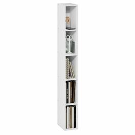 Furinno - FULDA Book Shelf, 5-Tier Tall Narrow Bookshelf, Standing Bookcase with 6-In Width Storage Shelf, 9.3 x 5.9 x 51.9 - White