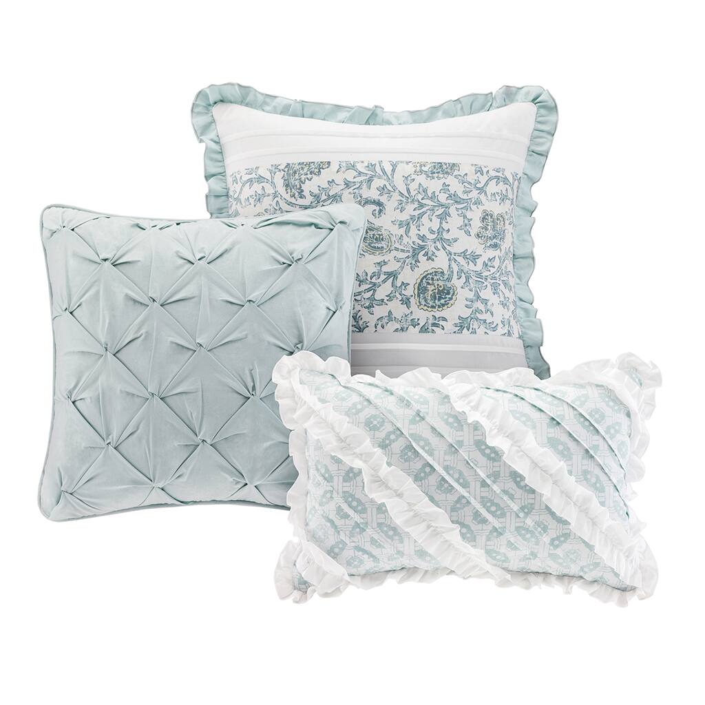 Alt View 3. Gracie Mills - Gracie Mills Singleton 9-Piece Cotton Percale Comforter Set with Paisley Print - Aqua.