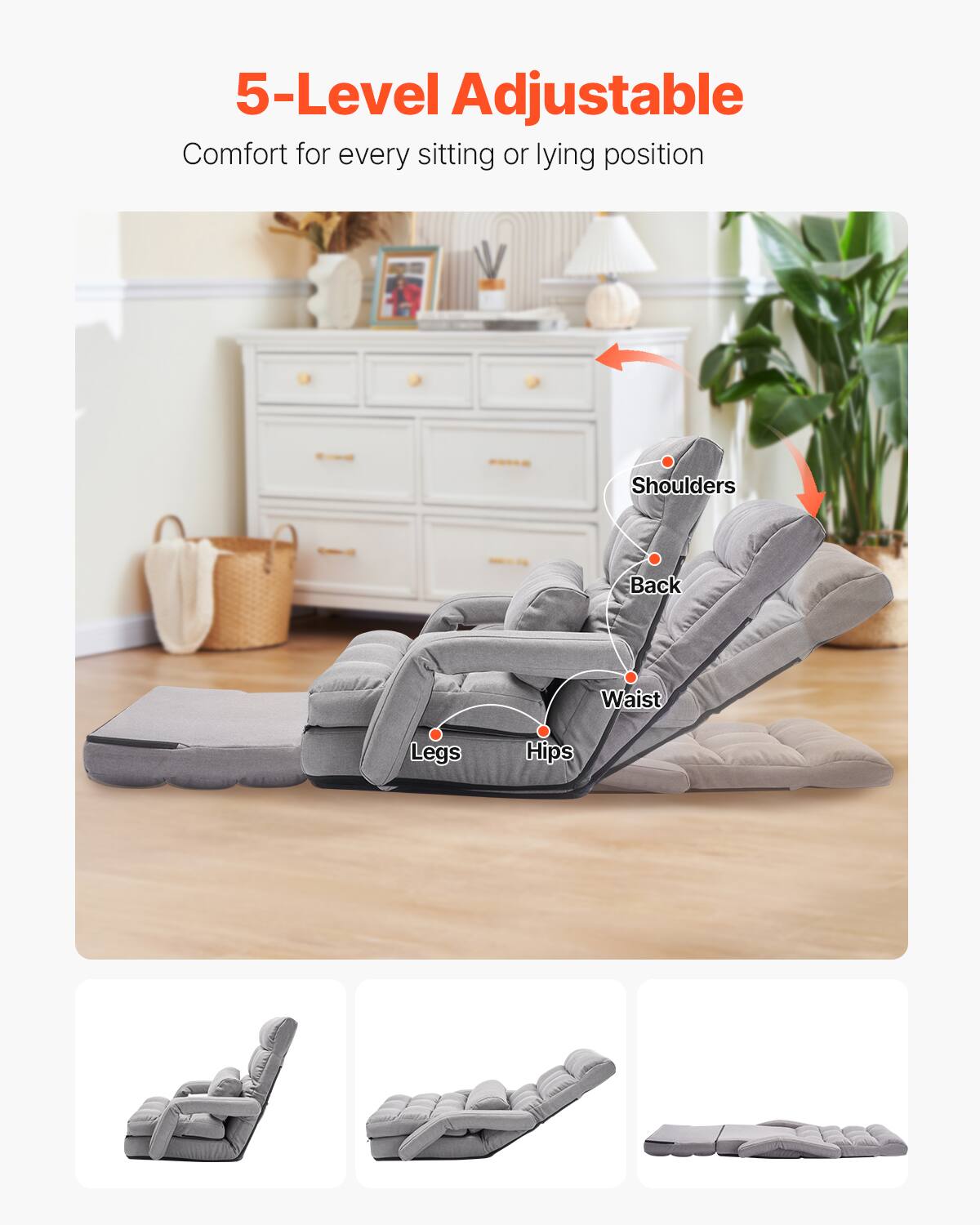 5-Level Adjustable  
Comfort for every sitting or lying position  

Shoulders  
Back  
Waist  
Hips  
Legs