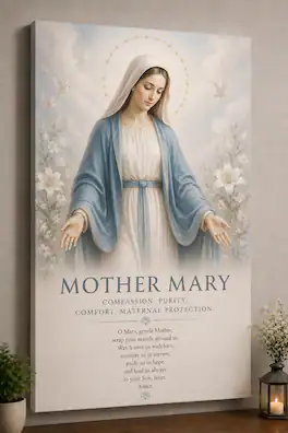 FC Design - Large Mother Mary Floral Canvas Print 24x36" Catholic Peaceful Prayer Spiritual Art Painting Home Wall Decor - MultiColor