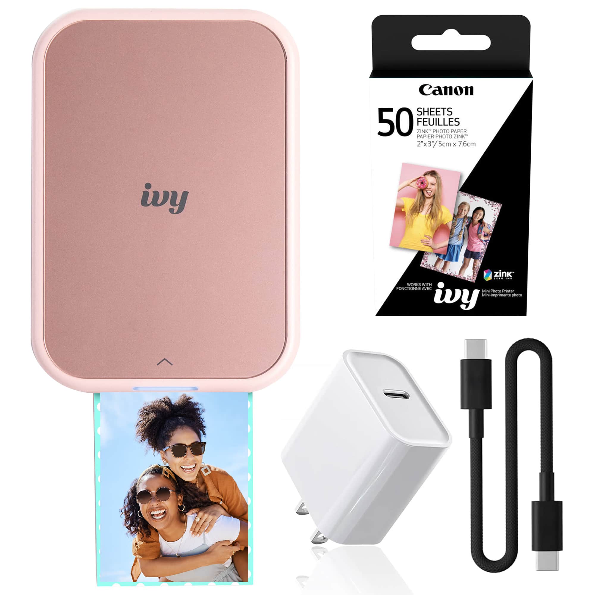 Canon - IVY 2 Mini Photo Printer Blush Pink, Bluetooth Portable Printer for iOS & Android, ZINK 2x3 Sticky-Back Photo Prin