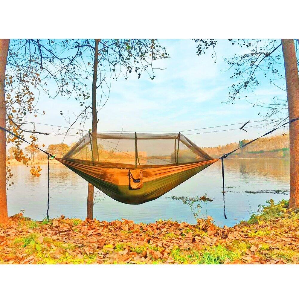 Alt View 1. JETRANSPORT - Camping Hammock Portable Single & Double With Net 2 Person Tent 2 * 10ft Straps For Outdoor Hiking Travel - Usa Green Bundle 55"W*106"L (Single).