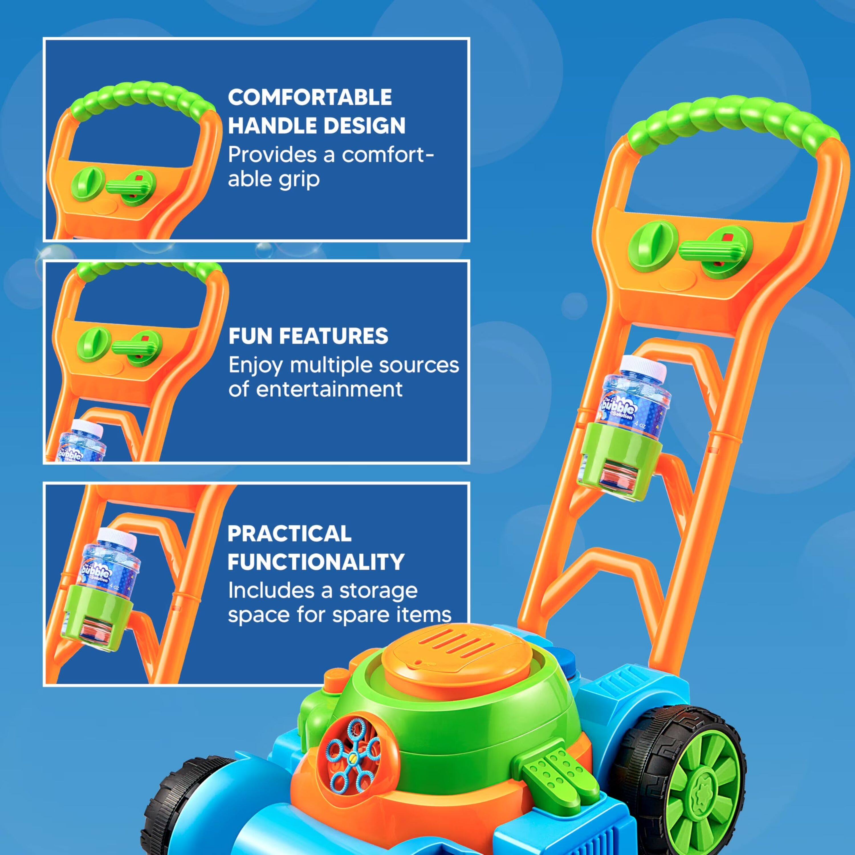COMFORTABLE HANDLE DESIGN  
Provides a comfortable grip

FUN FEATURES  
Enjoy multiple sources of entertainment

PRACTICAL FUNCTIONALITY  
Includes a storage space for spare items