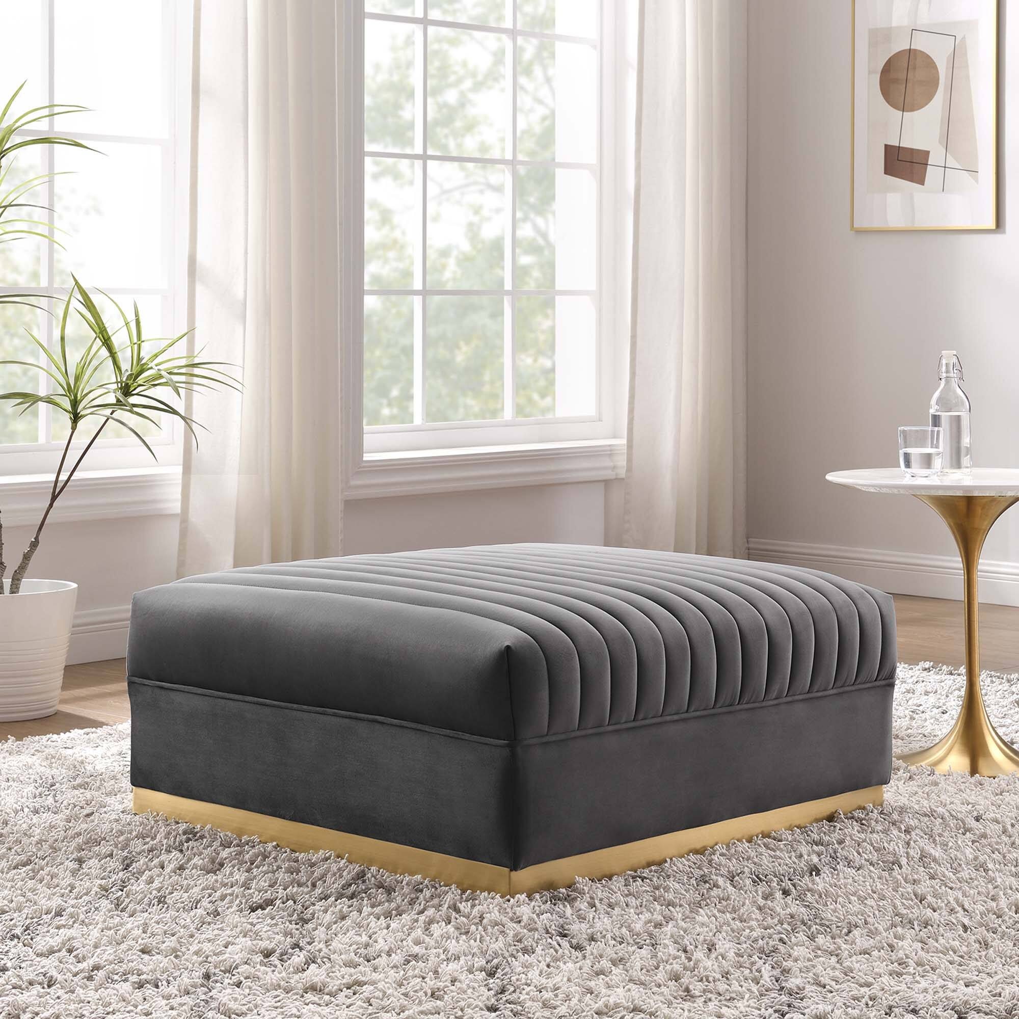 Alt View 1. Modway - Sanguine Channel Tufted Performance Velvet Modular Sectional Sofa Ottoman by Modway - Gray.