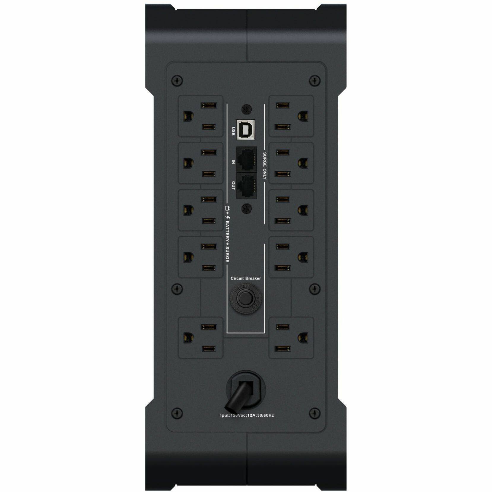 2 OUT SURGE ONLY  
BATTERY  
SURGE CIRCUIT BREAKER  
Circuit Breaker  
USB  
IN  
OUT  
CHARGING  
12A, 50/60Hz  
120VAC  
spal/avWee,12A,50.cOm