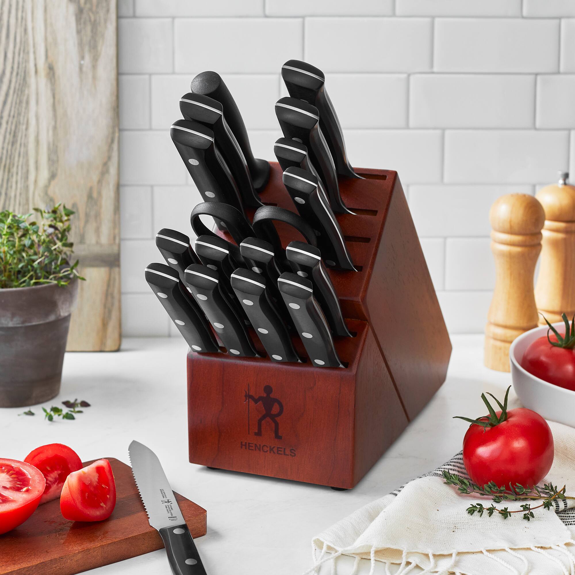 Alt View 1. Henckels - HENCKELS Dynamic 18-pc Knife Block Set - Brown.