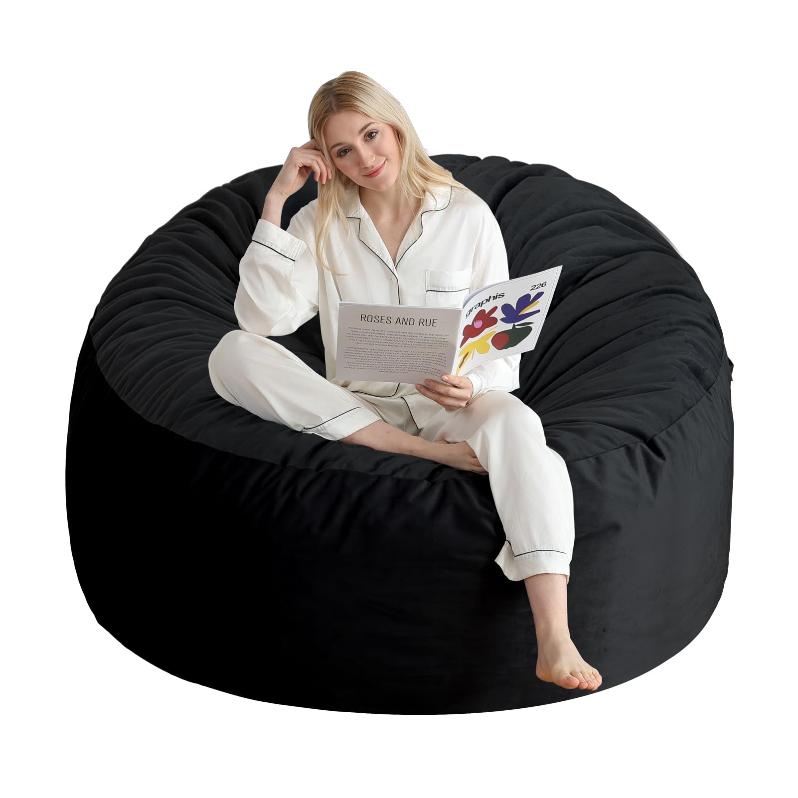 JETRANSPORT - 3 Ft Bean Bag Chair Memory Foam Chairs For Adults With Filling Round Sofa Filler Included Beanbags Soft - Black 3 Foot
