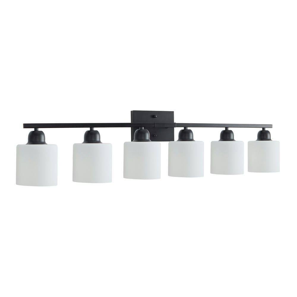 Left. Kadyn - 6-Light Black Vanity Lights, 38'' Modern Bathroom Vanity Lighting Fixtures, Matte Bathroom Lighting Fixtures, Black - Black.