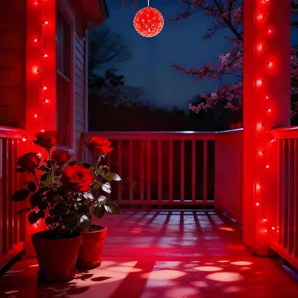 Angle. RTMB - 6" Starlight Sphere with 50 Red LED Lights, UL-Listed Commercial Grade - Red.