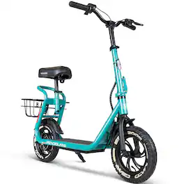 Electric Scooter with Seat & Basket for Adults & Teens – Long Range 18 Miles, 450W Motor, Foldable – Madd Gear Pendolare - Teal