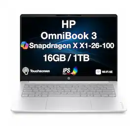 HP - Upgraded - OmniBook 3 Copilot+ PC 14" 2K Touchscreen (Snapdragon X X1-26-100, 16GB, 1TB SSD, Win11Pro) w/Dockztorm Wireless Mouse - Glacier Silver