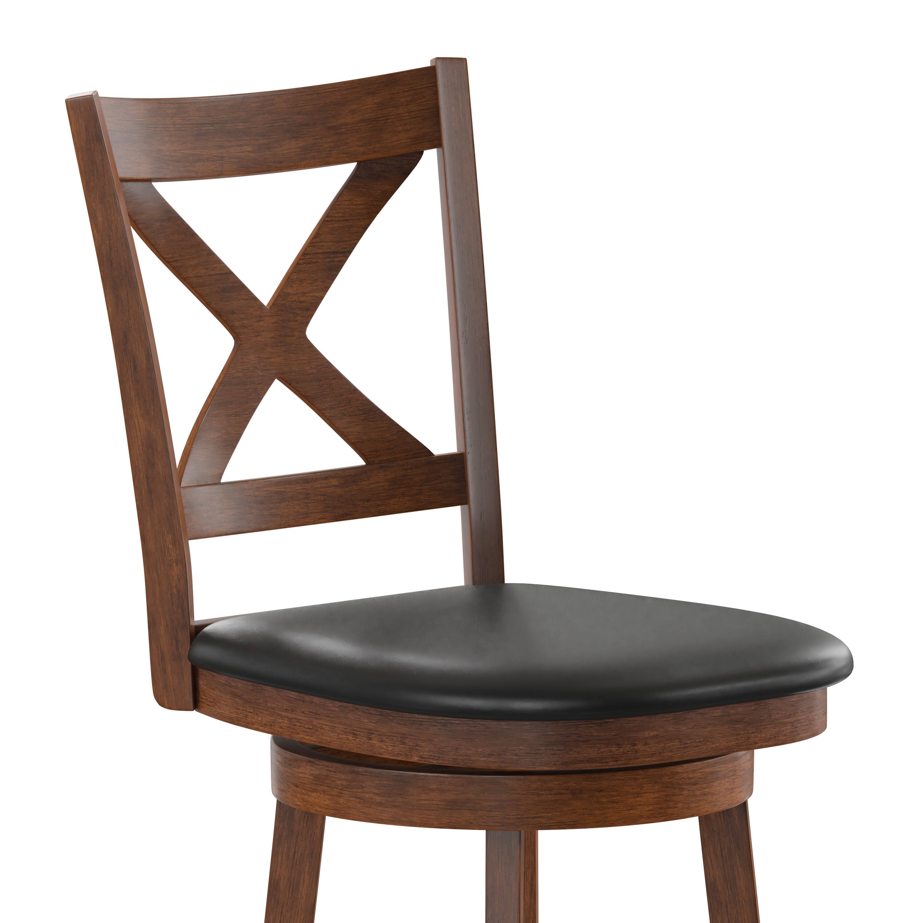Alt View 10. Emma + Oliver - Luc Wooden Crossback Pub Style Barstool with Padded Faux Leather Swivel Seat - Black Vinyl/Antique Oak Frame.