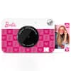 Barbie Kodak Printomatic camera with a pink and white checkered design. The camera has a heart pattern and is full color. The camera is designed to take 3:2 pictures.
