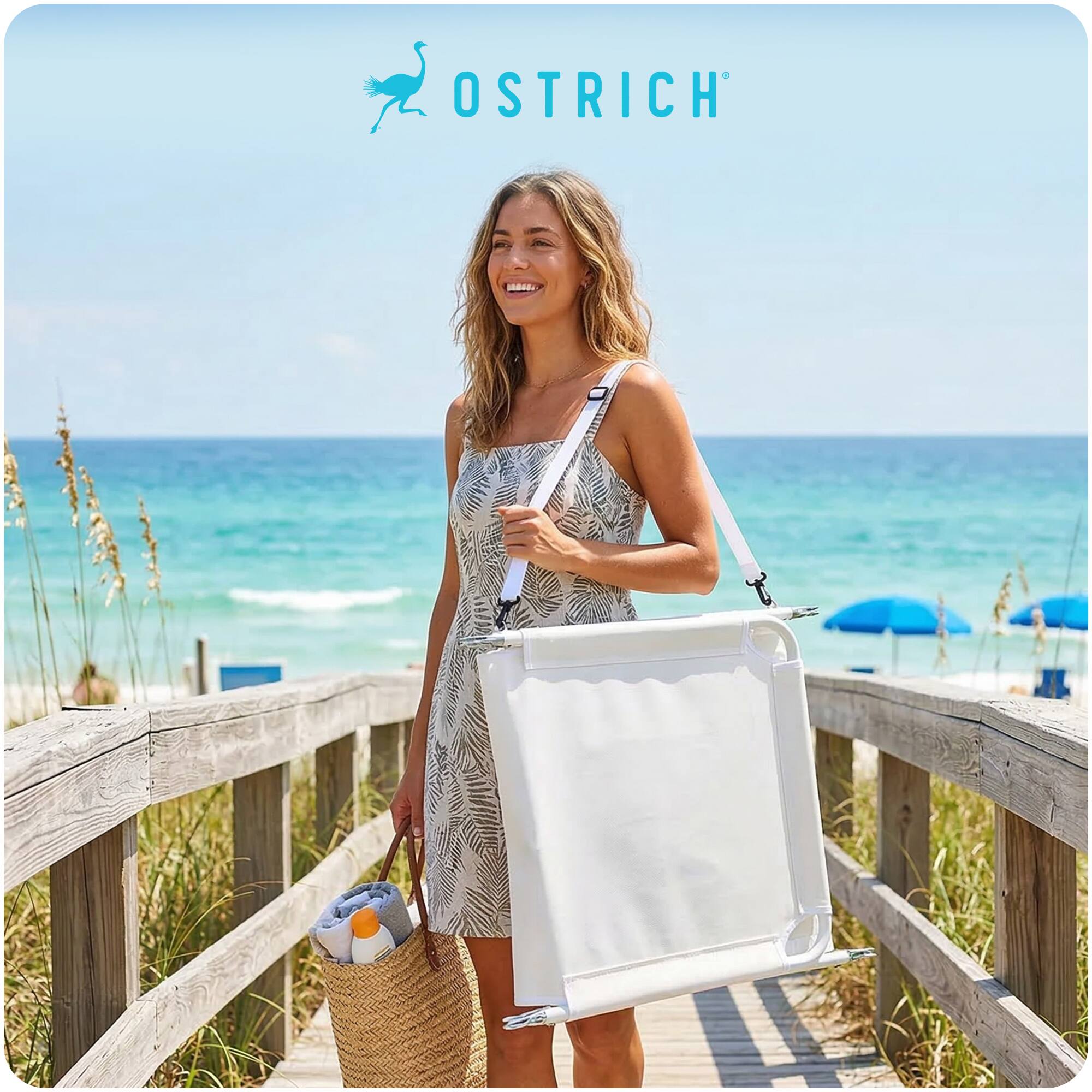 Alt View 5. Ostrich - Ostrich The Ladies Comfort Lounger, Foldable Beach Pool Tanning Chair, White - White.