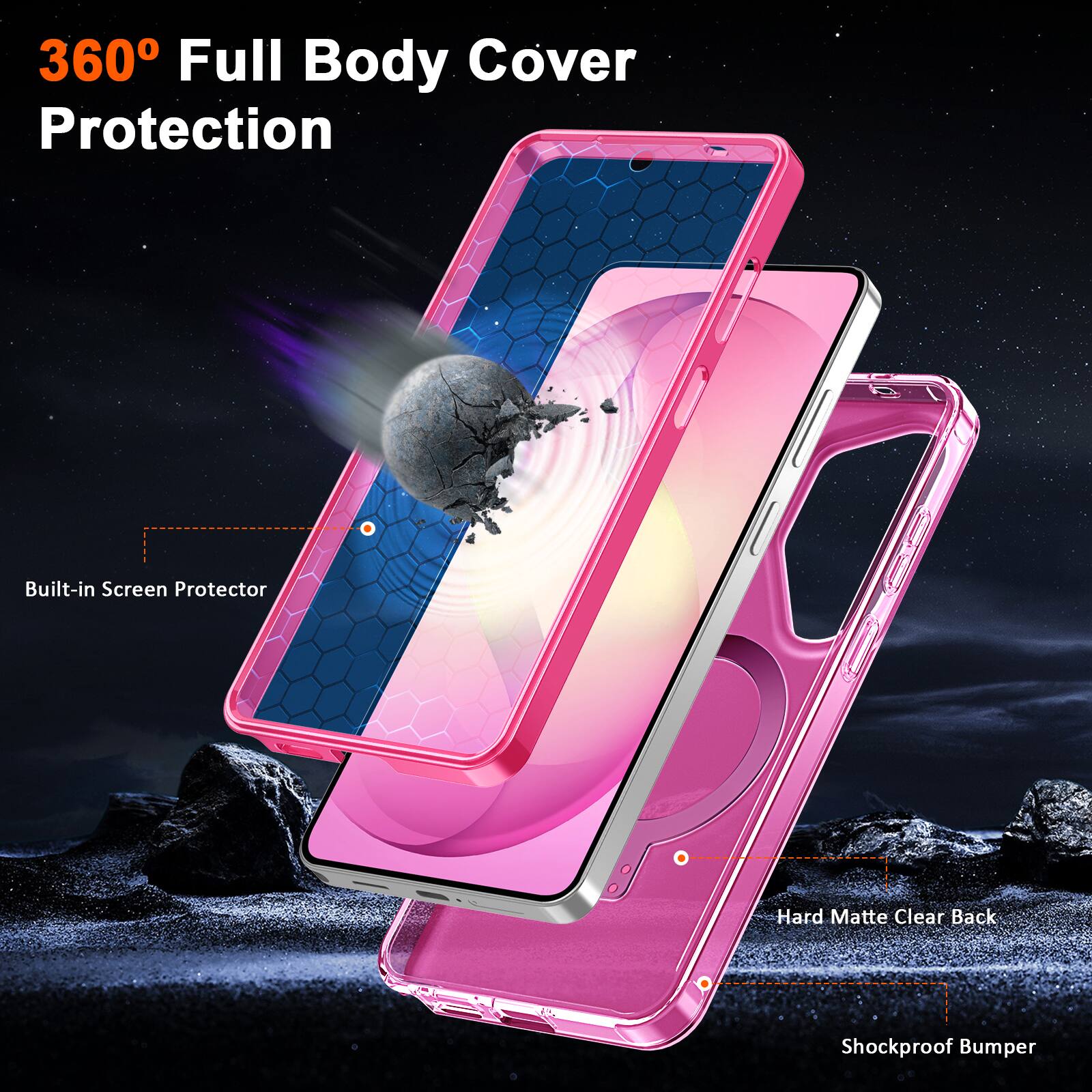 360° Full Body Cover Protection

- Built-in Screen Protector
- Hard Matte Clear Back
- Shockproof Bumper