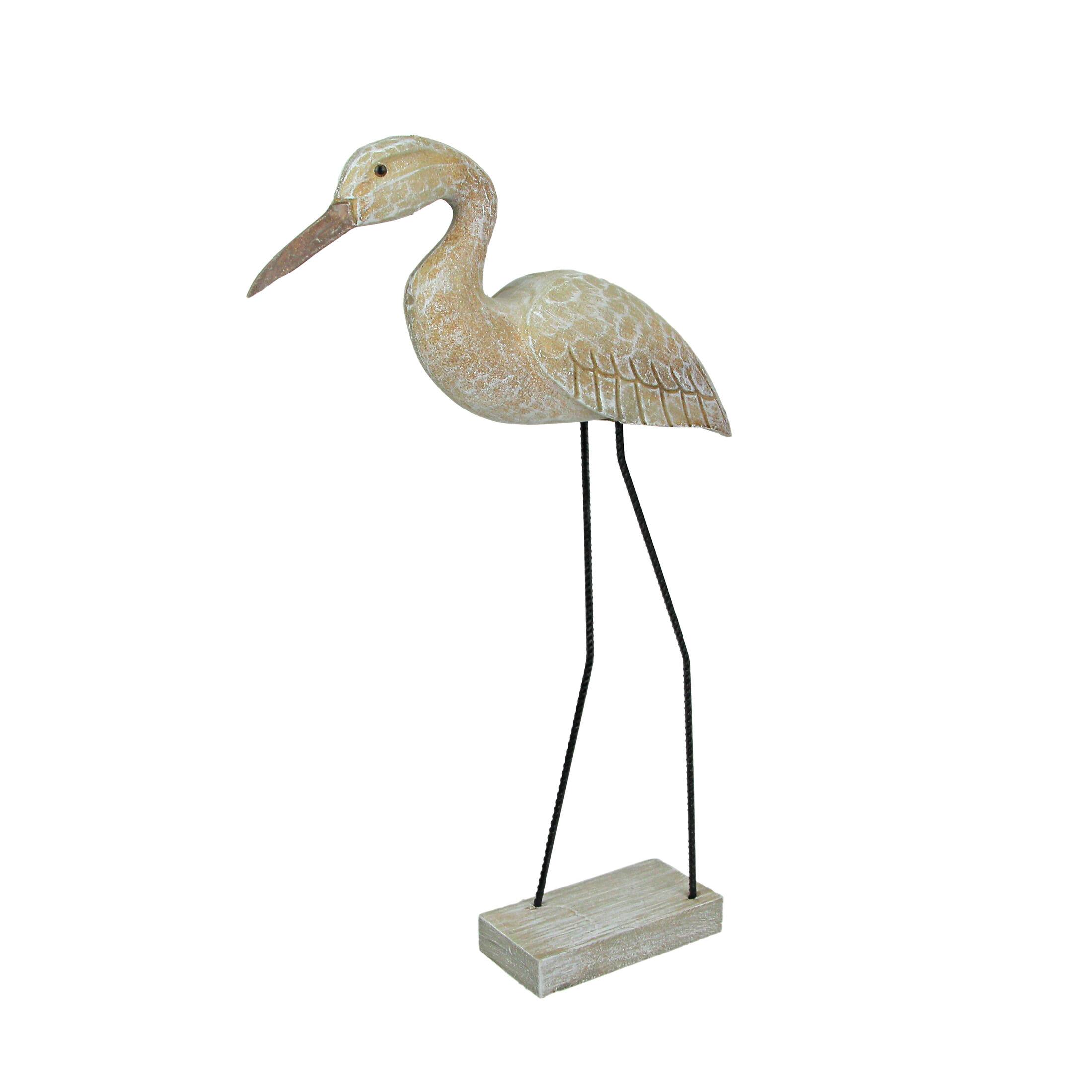 Front. J.D. Yeatts - 20 Inch Hand Carved White Washed Wood Heron Bird Statue Home Coastal Decor Sculpture - Brown.