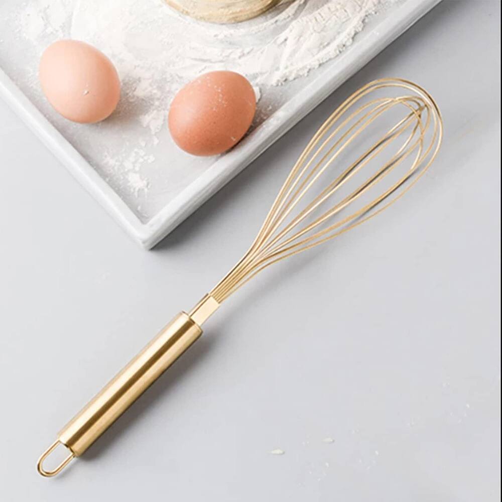 Angle. RTMB - Stainless Steel Egg Whisk – Titanium Gold, Manual Beater & Milk Frother - gold.
