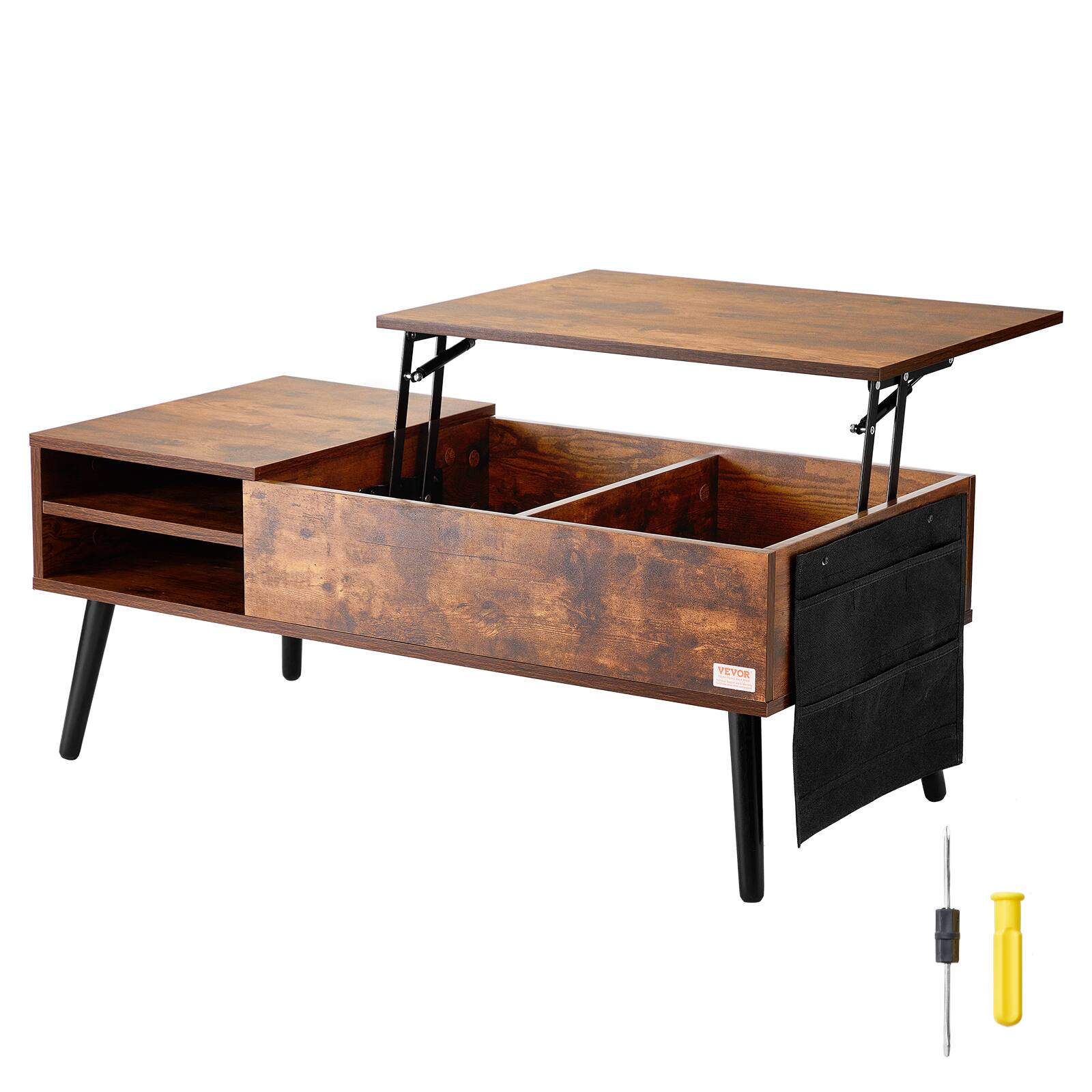 Alt View 5. VEVOR - Lift Top Coffee Table, 39.4 in Rectangle Coffee Table with Extra Storage Pockets, Pop Up Coffee Table - Brown.