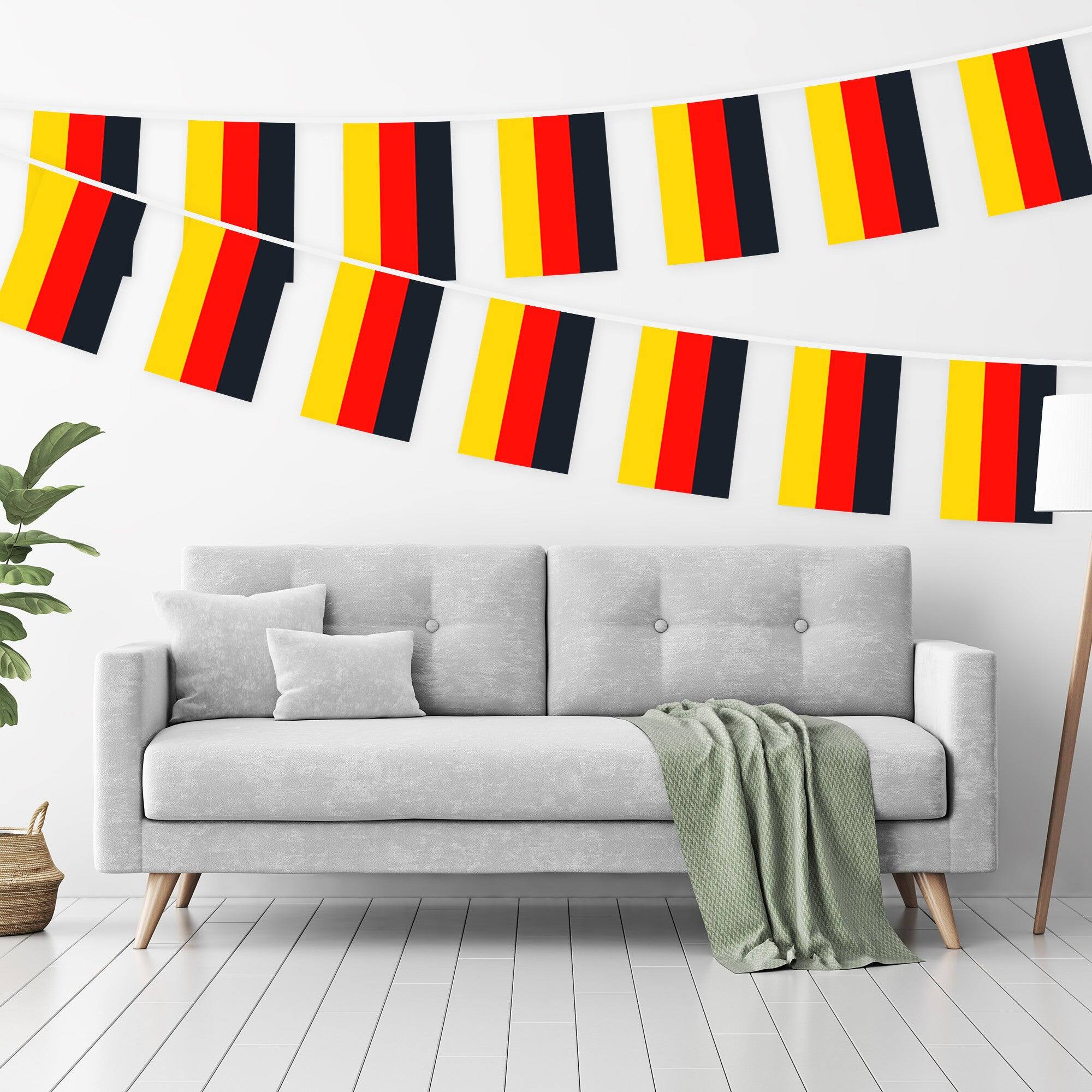 Angle. G128 - Germany Flag Bunting Banner, 38 Mini Flags, 33 ft String, 8.2 x 5.5 in. - Assorted Colors.