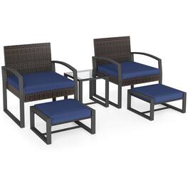 Gymax - Furniture Set Patio Rattan Conversation Set for BalconyPorch Backyard Outdoor Navy - Blue