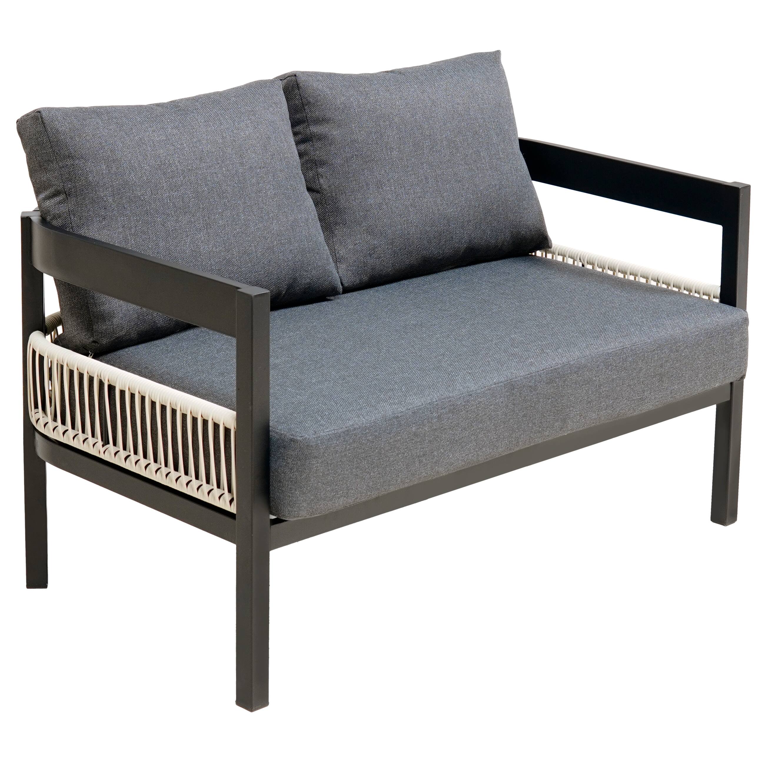 Alt View 5. Siljoy - Multi-Seat Outdoor Iron Sofa Set w/ Table, Rattan Decor, Waterproof & Rustproof, Garden & Lawn - Grey.