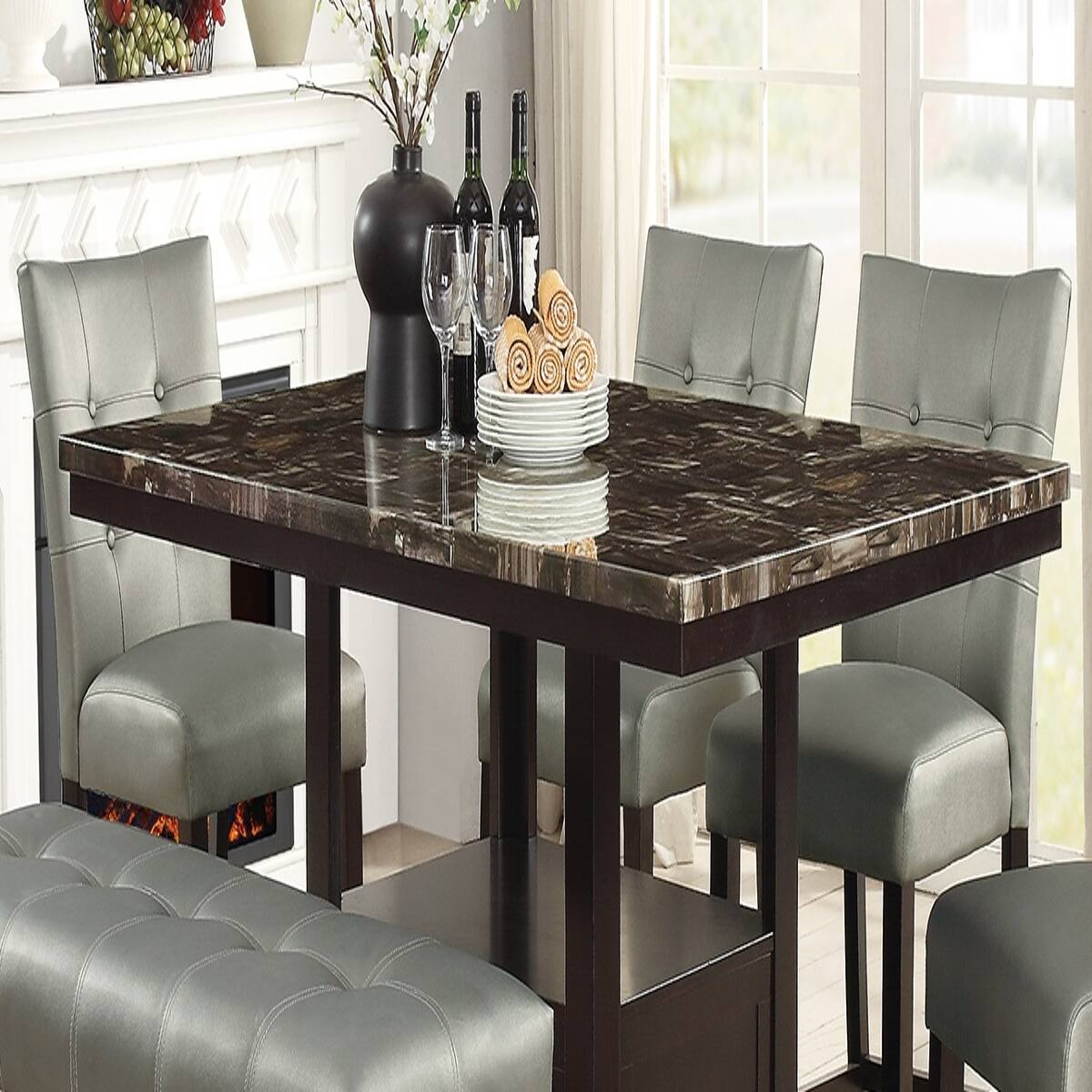 Loheer Counter Height Dining Table, Faux Marble Top, Rectangular ...