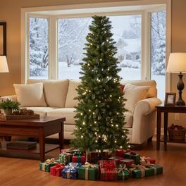 Sweet - 6FT Artificial Hinged Slim Pencil Christmas Tree with Warm White Lights, Full Branch Tips - Green