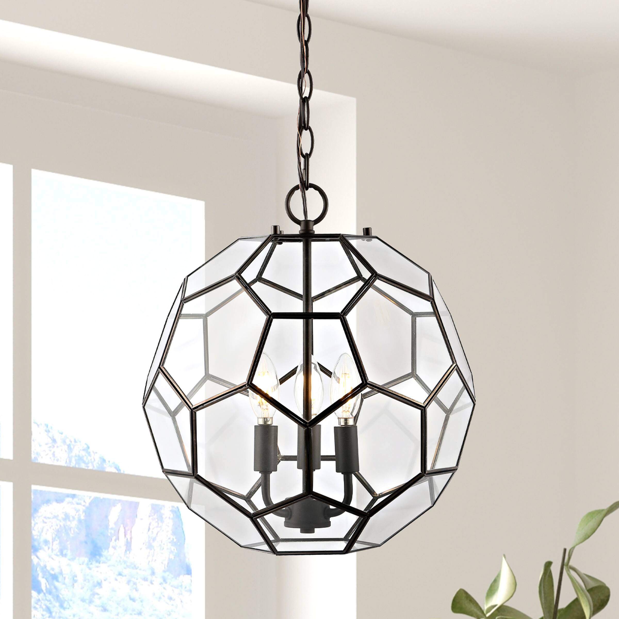 Alt View 1. Jonathan Y - Bee 13.5" 3-Light Modern Farmhouse Iron/Glass LED Pendant, Oil Rubbed Bronze/Clear - Oil Rubbed Bronze.