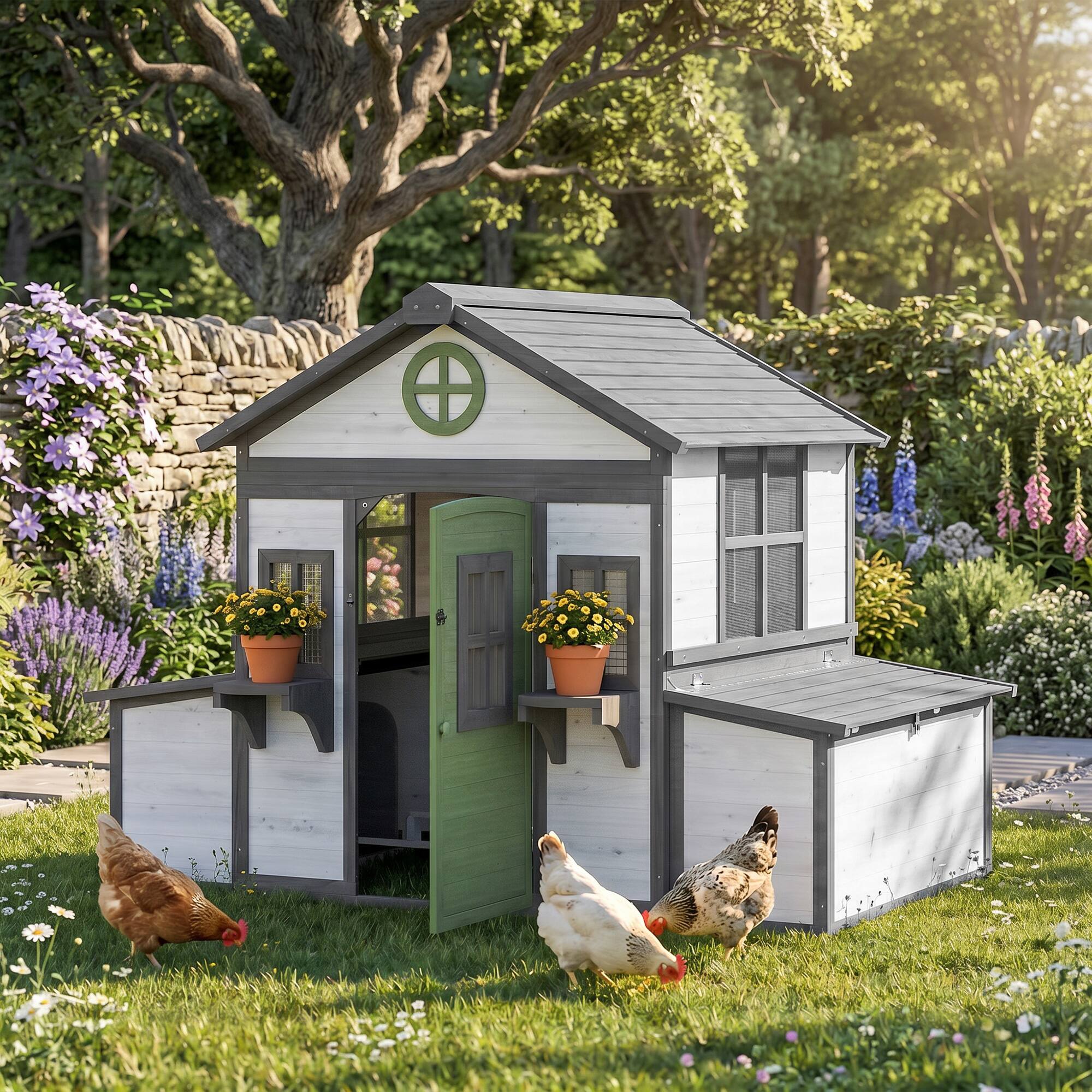 Alt View 1. Pawhut - Chicken Coop, Hen House for 2-4 Hens, Outdoor Playhouse Poultry Cage with Nesting Boxes - White.