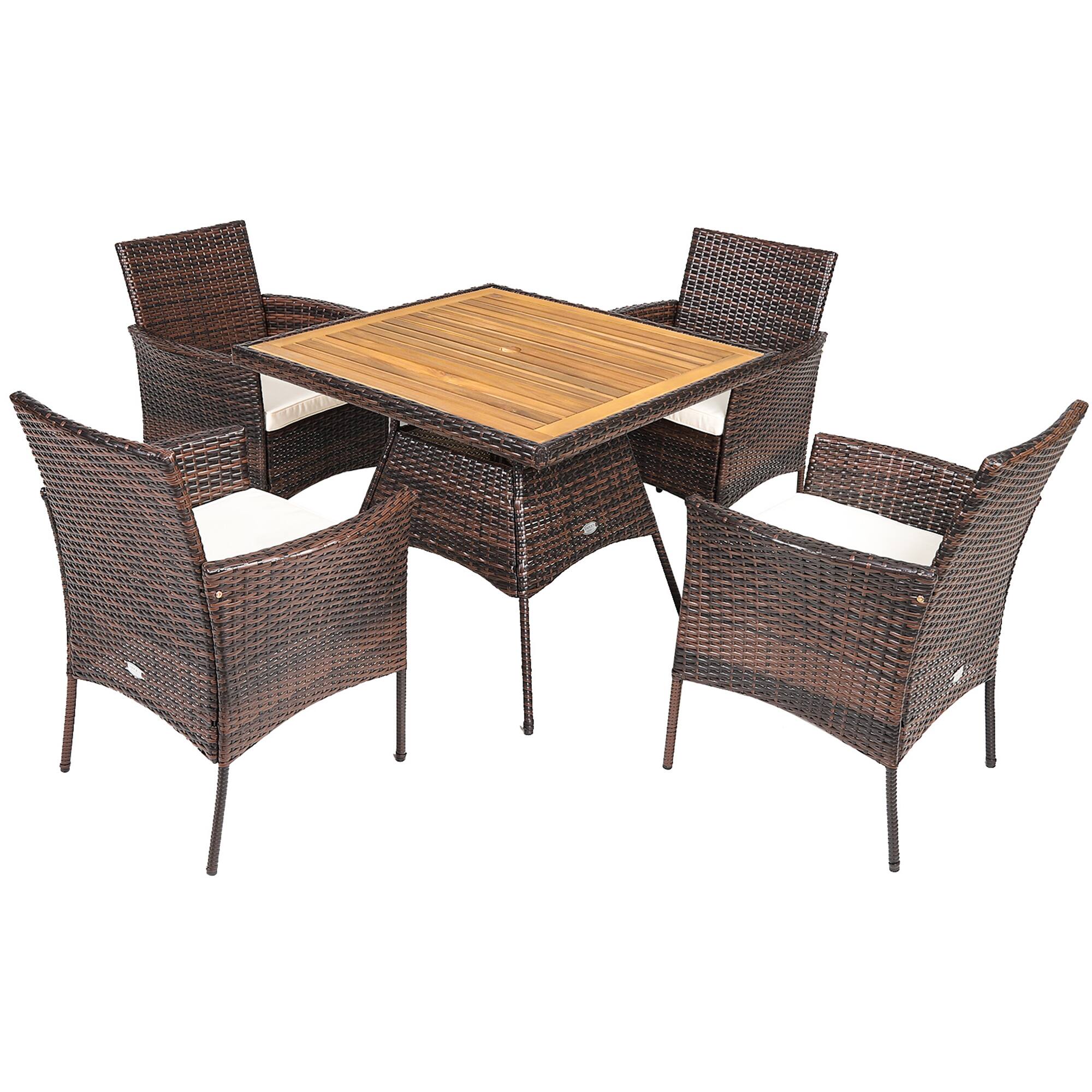 Alt View 4. Gymax - Gymax 5PCS Patio Dining Table & Chair Set Outdoor Furniture Set w/ 4 Seat Cushions - Mix brown.
