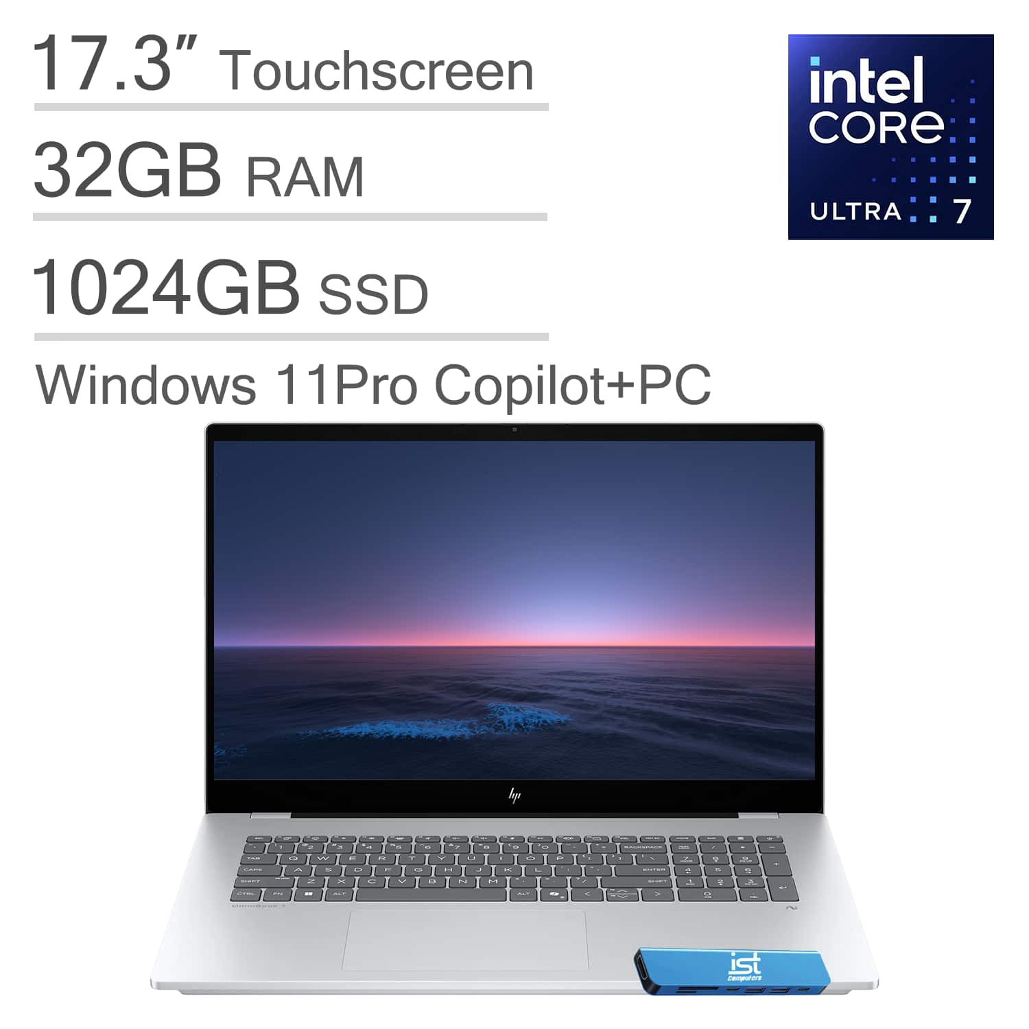 HP - OmniBook 7 17.3 FHD Touch AI Copilot+PC Laptop - Intel Core Ultra 7 - 32 GB RAM - 1TB SSD - Thunderbolt - Windows 11 Pro - Silver