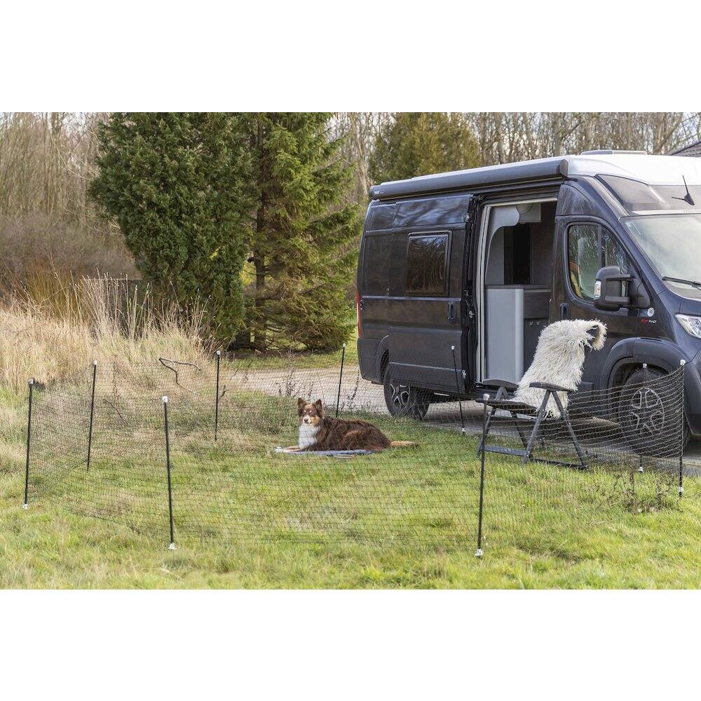 Left. TRIXIE - Portable Pet Fence, Mesh Dog Playpen, Outdoor Camping Fence, Easy to Transport - Black.